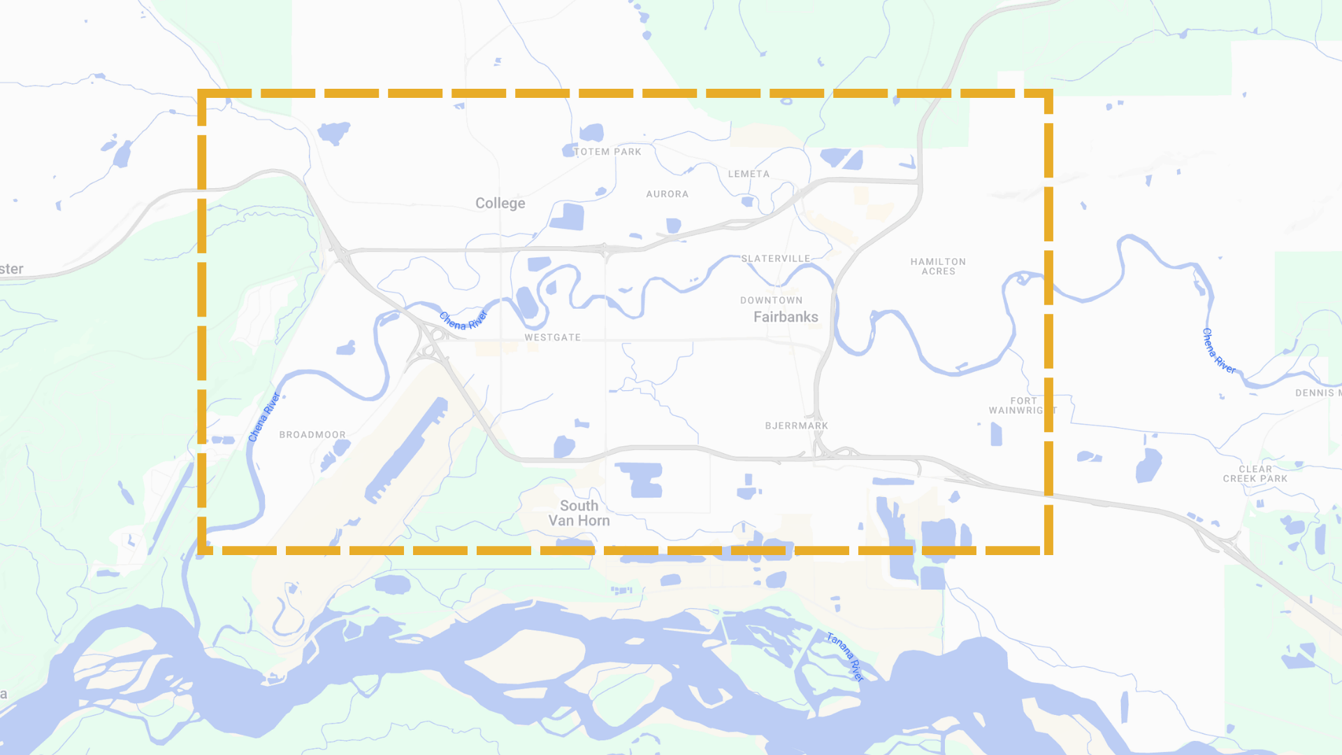 Poke of Gold search boundary map for Fairbanks, Alaska